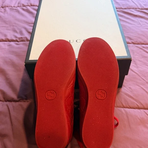 AUTHENTIC Gucci Red/Navy Blue and Cream Leather High-Top Sneakers - Picture 6 of 6